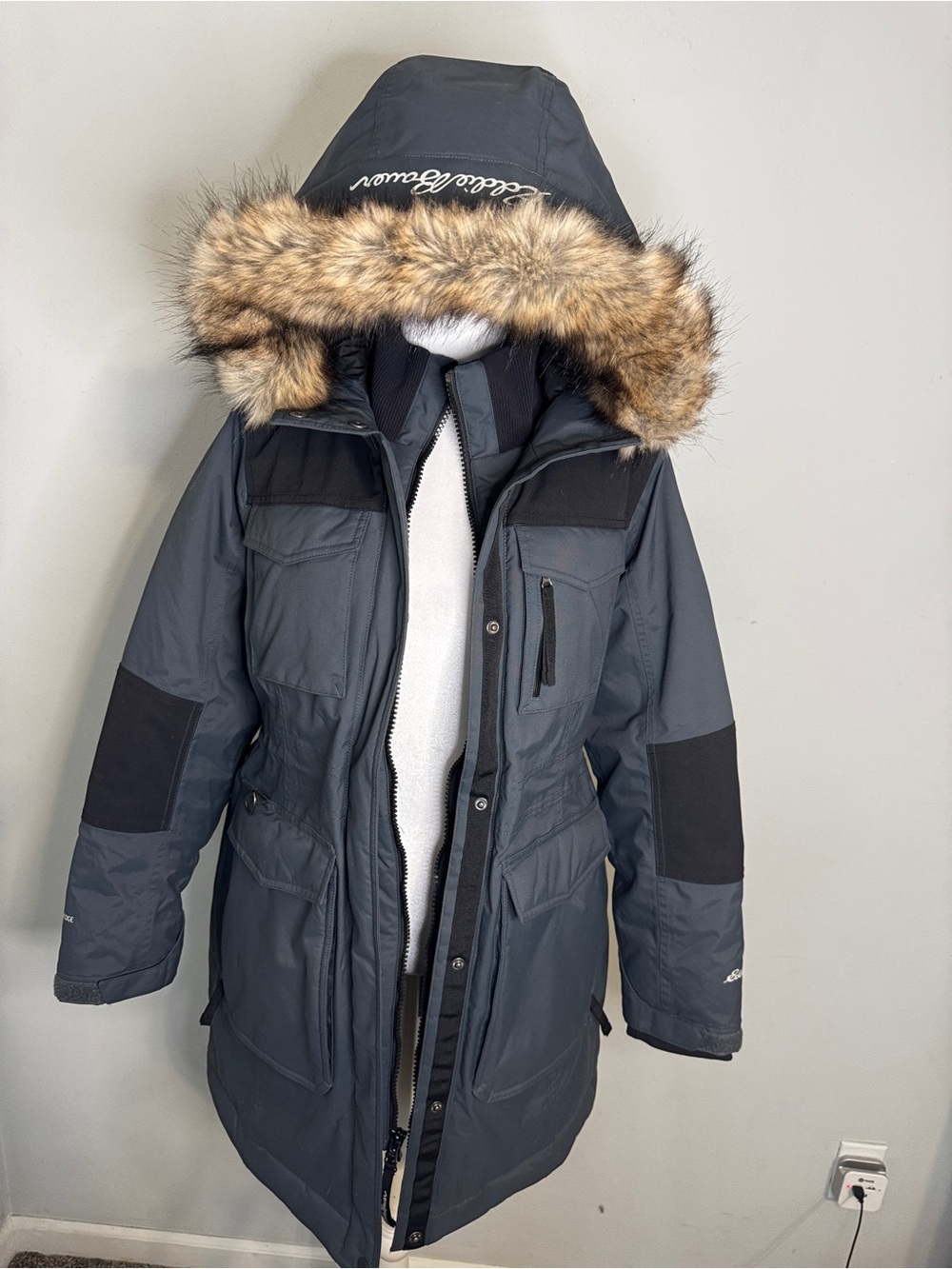 Eddie Bauer Charcoal Hooded Faux-Fur Trim Puffer Parka